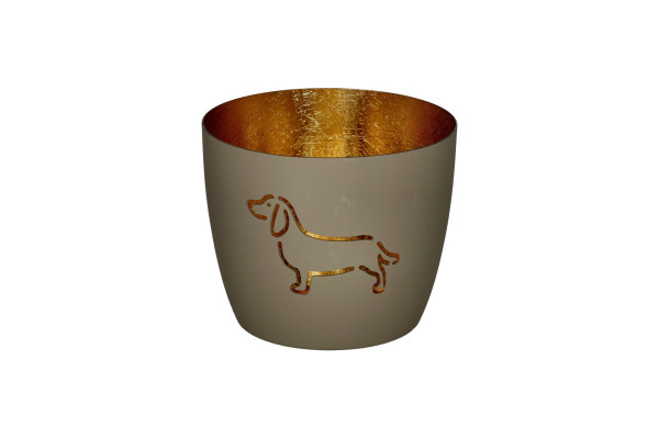 Windlicht Dackel, sandstone/ gold 8,5cm Ø10cm