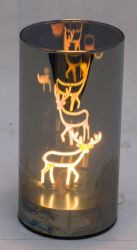 LED-Glas-Windlicht anthrazit innen Hirsch 3xAA, 8x8x15cm