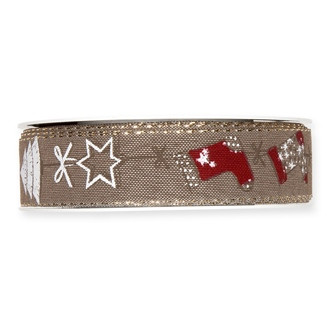 Band Weihnachten 25mmx18m dunkel braun/rot/gold