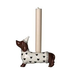 Kerzenhalter Dackel Dolomit Mignon weiß 16,8x6,5x12,8cm