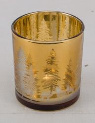 Windlicht Glas Tanne gold 7,5x7,5x8cm