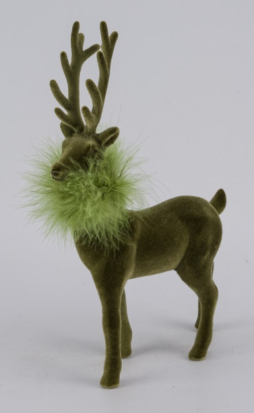 Hirsch beflockt grün 12x4x19cm