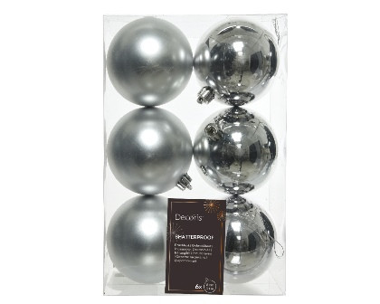 Kugeln bruchfest silber mix 6St. 8cm