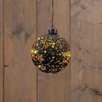 LED Kugel Glas schwarz/gold mit Sternen 10LED warm weiss D12cm LED Kugel Glas schwarz/gold mit Sternen 10LED warm weiss D12cm