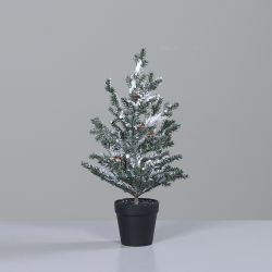 Tannenbaum im schwarzen Kunststofftopf mit Zapfen und Schnee grün42cm