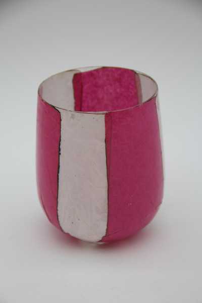 Votiv Glas pink/weiss 8x11cm