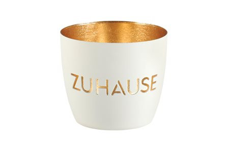 Windlicht Zuhause weiß gold H8,5cm D10cm