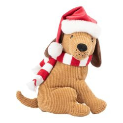 Türstopper Hund braun mit Weihnachtsmannmütze 26cm