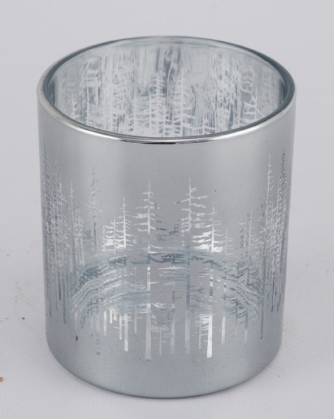 Windlicht Tanne Glas silber 8x8x9cm