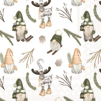 Serviette Forest gnomes white 33x33cm
