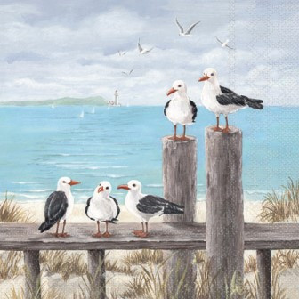 Serviette Seagulls on the dock 25x25cm