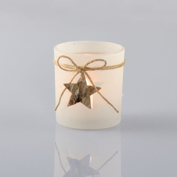 Windlicht Glas weiß m.Stern 8cm