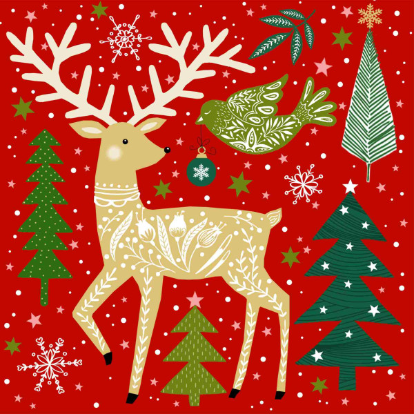 Serviette Atelier 33x33cm Atelier Folk Deer rot