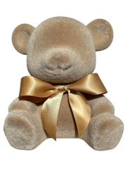 Teddybär mit Schleife sitzend geflockt grau 10cm