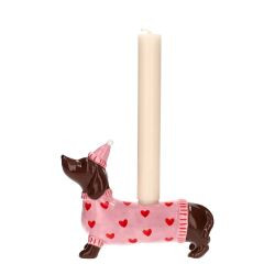 Kerzenhalter Dackel Dolomit Mignon rosa 16,8x6,5x12,8cm