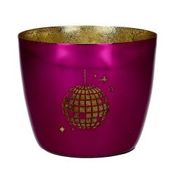 Windlicht Madras M, Motiv: Discokugel Eisen pink/gold H8,5cm, D10cm