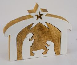 Krippen-Puzzle Mangoholz weiß 17x4x14,5cm