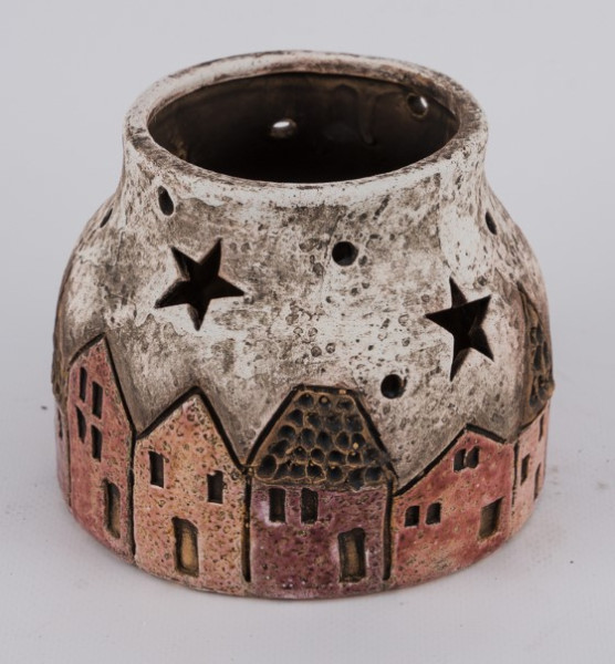 Windlicht Steingut natur rosa 12x12x10cm
