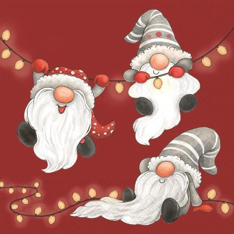 Serviette Gnomes on the light chain red 33x33cm
