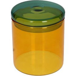 Glas mit Deckel gelb grün 10x10x11,5cm