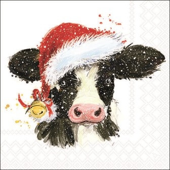 Serviette Christmas cow bell 33x33cm