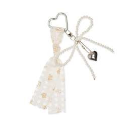 Taschenanhänger Perlenschleife 21cm creme/silber