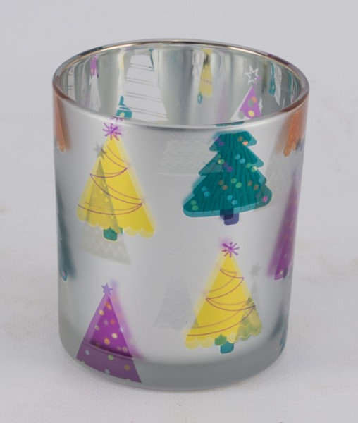 Windlicht Tanne Glas silber 9x9x10cm