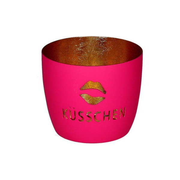 Windlicht Eisen hot pink/gold H8,5cm, D10cm