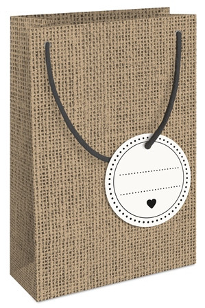 Tasche 12x18x6 mit Anhänger Kraftpapier Jute