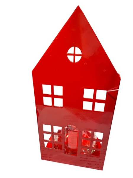 Teelichthalter Haussilhouette rot 10x10x24cm