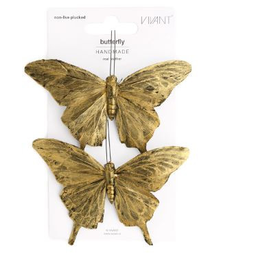 Federdeko BUTTERFLY 10,5x13,5cm gold 2Stück