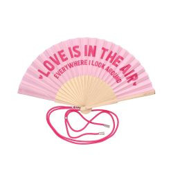Fächer Holz/Polyester 23cm, Motiv: Love is in the Air, rosa 42x23x3cm