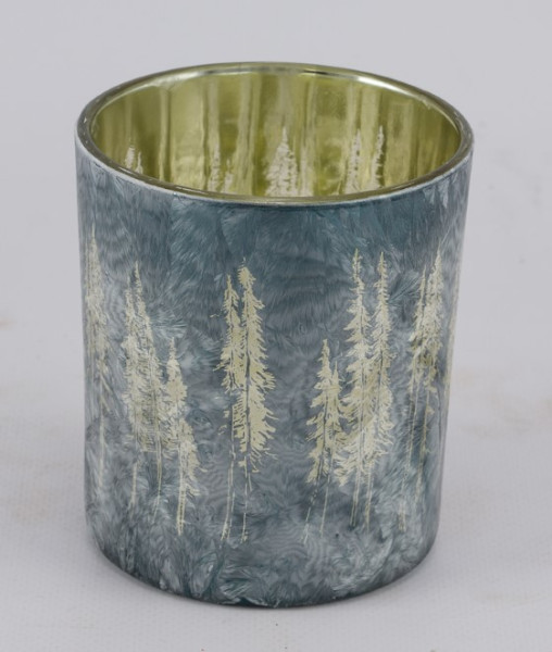 Windlicht Glas grau gold gefrostet 7x7x8cm