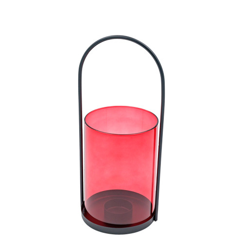 * Laterne Glas mit Ständer Metall burgund 27x10,2cm