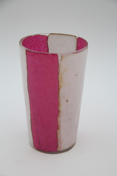 Votiv Glas pink/weiss 7x7x14cm