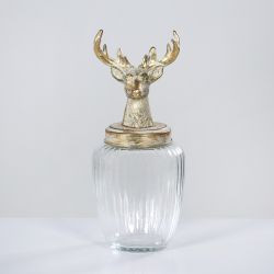 Glas mit Hirsch Deckel gold 36cm