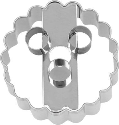 Ausstechform Linzer mit 3 Löchern 5cm, Edelstahl doppelseitig nutz.PG blau