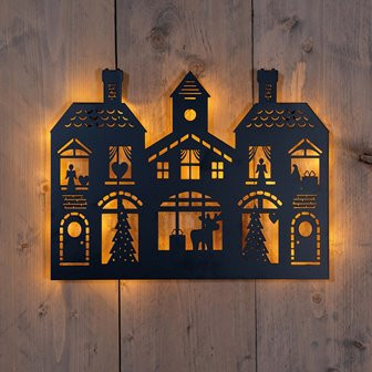 LED Wandhänger Weihnachtshäuser schwarz 33LED/Classic/ Ip20 40xh32cm