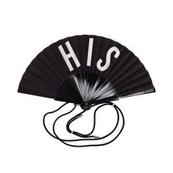 Fächer Holz/Polyester 23cm, Motiv: His, schwarz 42x23x3cm