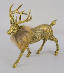 Hirschkopf m. Fellkragen Poly gold 14x6,5x14cm