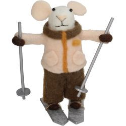 Hänger Maus Ski Filz Ivory 11cm