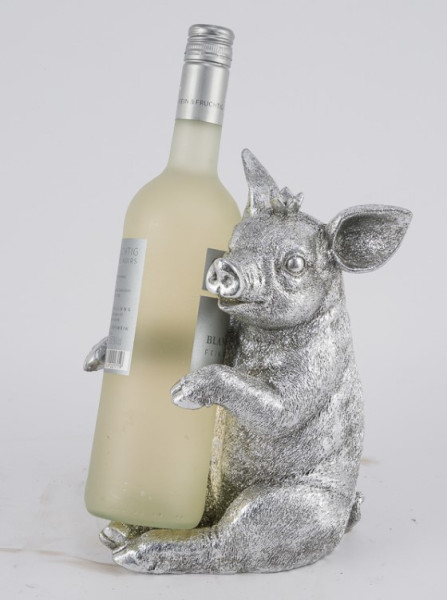 Flaschenhalter Schwein Poly silber 17,5x14,5x23