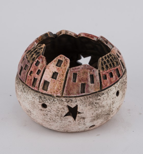 Windlicht Steingut natur rosa 11,5x11,5x8,5cm