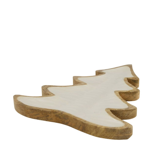 Teller Weihnachtsbaum Mangoholz natur/weiss 28x24x2.5cm
