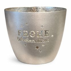 Windlicht "frohe Weihnachten" Metall gold H8,5cm D10cm