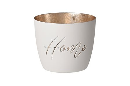 Windlicht Eisen H8,5cm, D10cm weiß/gold