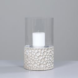 Windlicht Keramik mit Glas creme 42cm Ø 23cm