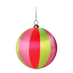 Weihnachtskugel Chinois 12cm, Streifen, neon grün/rosa/neon pink D12cm