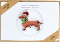 Grußkarte "Weihnachtsdackel" mit Ausstechform 115 x 17cm Querformat