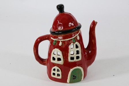 Haus Teekanne Keramik rot 17,5x10x19,5cm